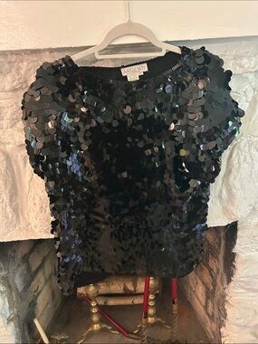Black Sequin Short-Sleeve Top